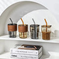 Beautiful Heat-Resistant Drinking Glass Cup With Straw, Lid Cover and Protected Sleeve for Tea, Coffee and Iced Latte - 350ml