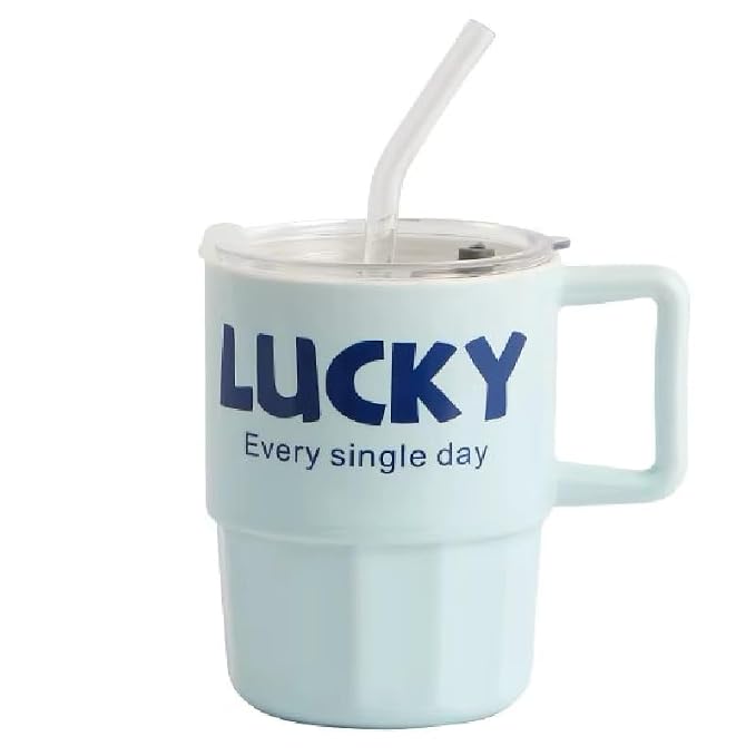 Insulated Cup with Straw, Multiple Colours Glass Coffee Sipper Mugs with & Straw Clear Fluted Drinking Glasses Tumbler for Beer Cocktail Home & Travel Cup