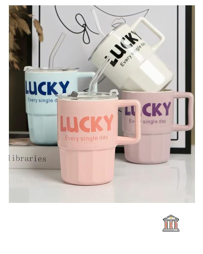 Insulated Cup with Straw, Multiple Colours Glass Coffee Sipper Mugs with & Straw Clear Fluted Drinking Glasses Tumbler for Beer Cocktail Home & Travel Cup