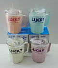 Insulated Cup with Straw, Multiple Colours Glass Coffee Sipper Mugs with & Straw Clear Fluted Drinking Glasses Tumbler for Beer Cocktail Home & Travel Cup