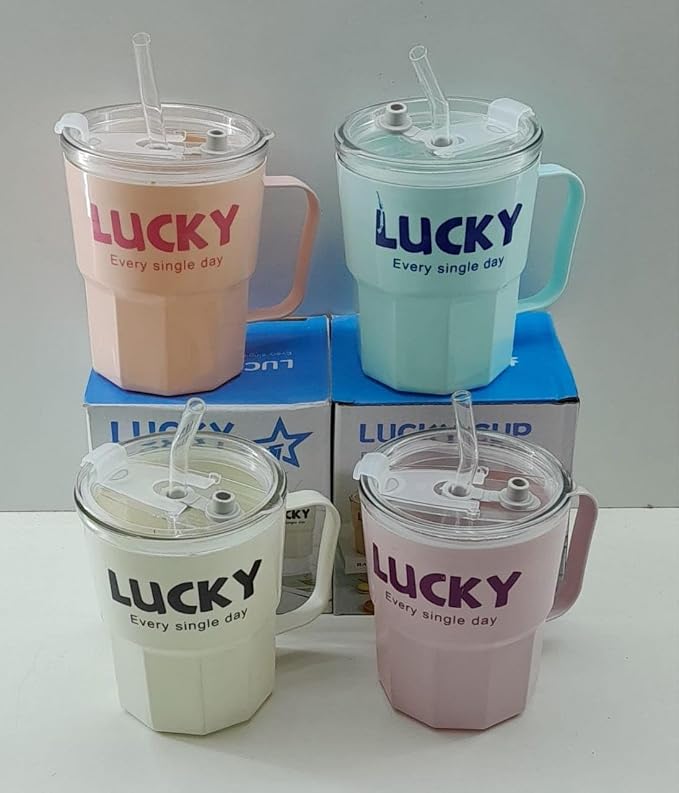 Insulated Cup with Straw, Multiple Colours Glass Coffee Sipper Mugs with & Straw Clear Fluted Drinking Glasses Tumbler for Beer Cocktail Home & Travel Cup