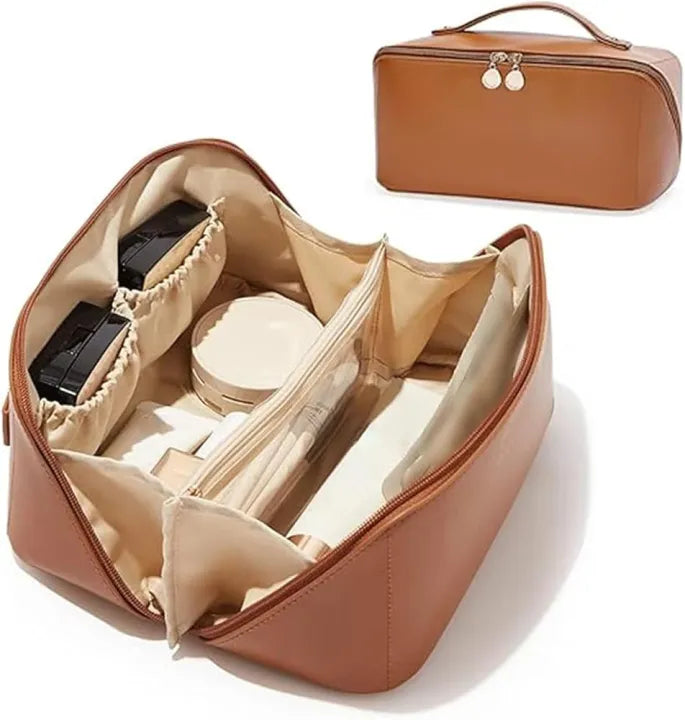 Travel Cosmetic Bag For Women Leather Makeup Organizer Female Toiletry Kit