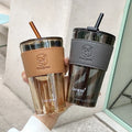 Creative Glass Coffee Cup with Lid Heat Resistant Tea Cups Mug with Straw 450ml