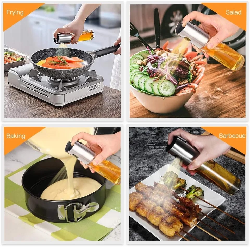 Stainless Steel Glass Oil Spray Bottle Pump for Oil-Control Kitchen