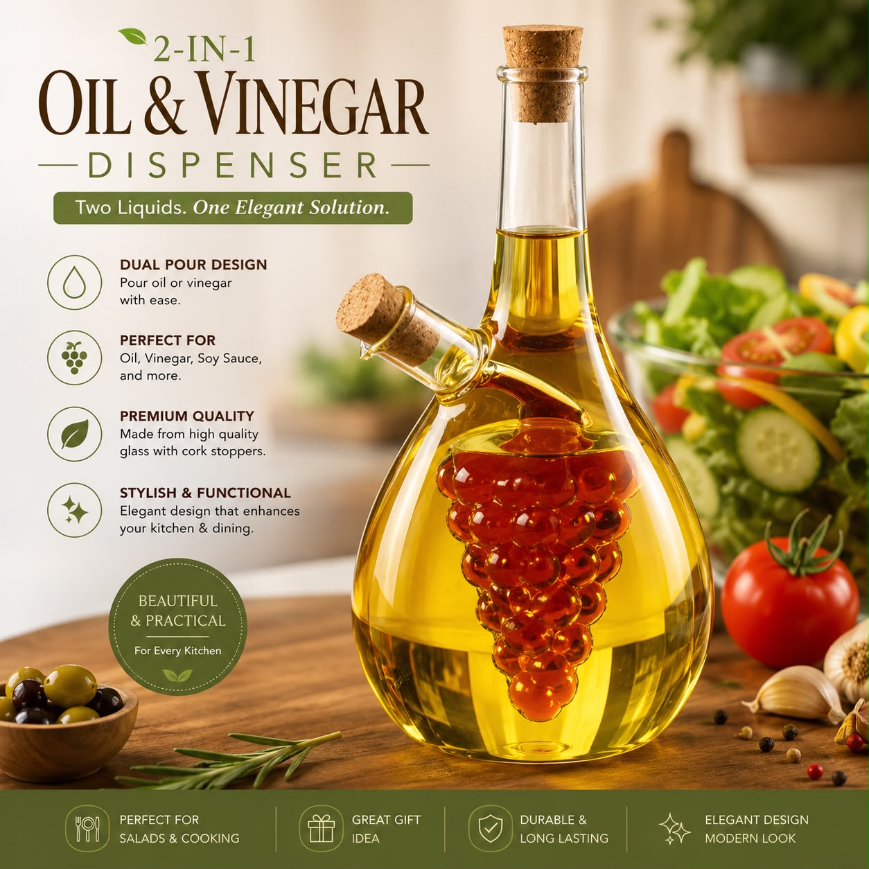 2 in 1 Glass Oil Pot Soy Sauce Bottle Vinegar Oil Bottle