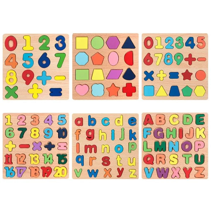 Wooden Alphabet | Puzzles & Numbers Count Board, Colorful ABC Uppercase Letters/Numbers/Shapes for Kids Toddlers Preschool Early Learning Educational Toys (Pack of 3)