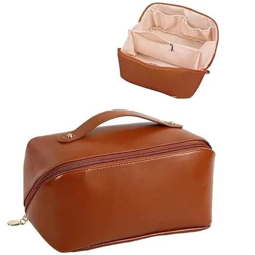 Travel Cosmetic Bag For Women Leather Makeup Organizer Female Toiletry Kit