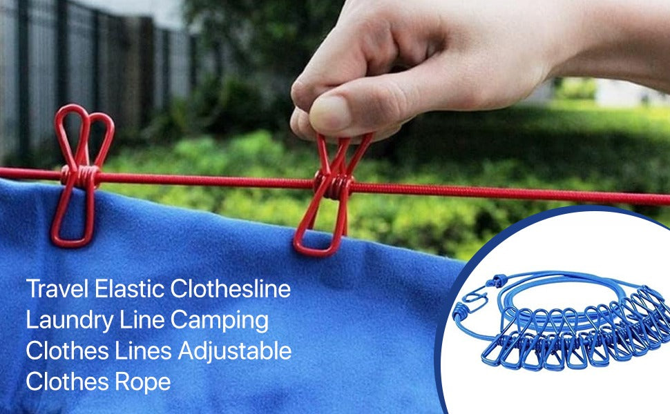 Portable 12 Clips Clothing Rope